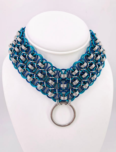 Wide Teal, Blue, and Stainless Steel Statement O-Ring Collar