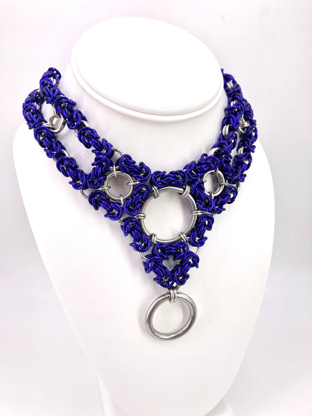 Purple and Stainless Steel Chainmaille Statement Collar with Multiple Rings
