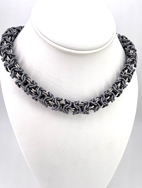 Stainless Steel and Matte Grey Aluminum Chainmaille Collar