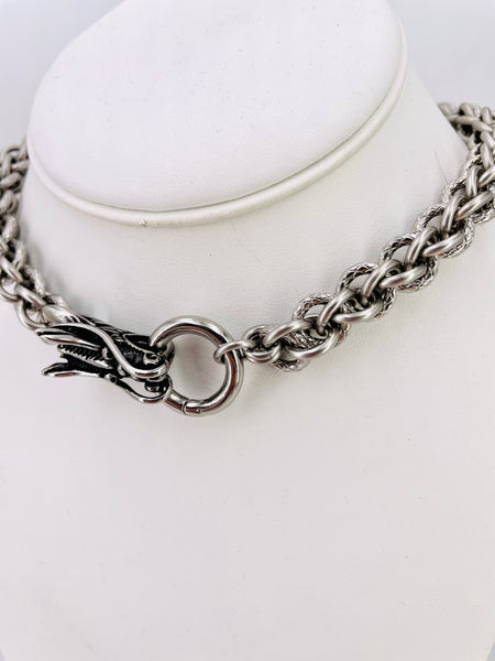 Unique Steel and Dragon Head Collar