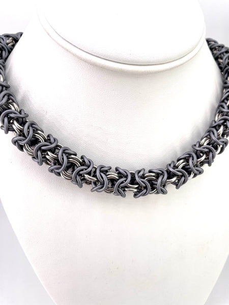 Stainless Steel and Matte Grey Aluminum Chainmaille Collar