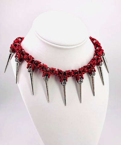 Red Spiked Chainmaille Statement Necklace