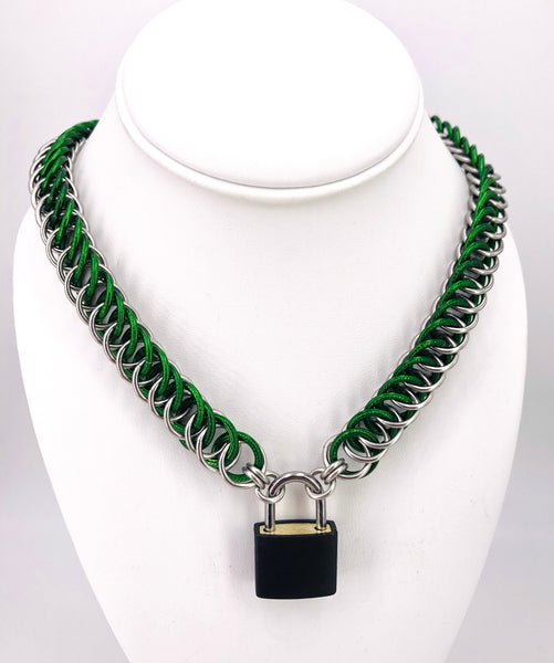 Heavy Green and Steel Chainmaille Collar