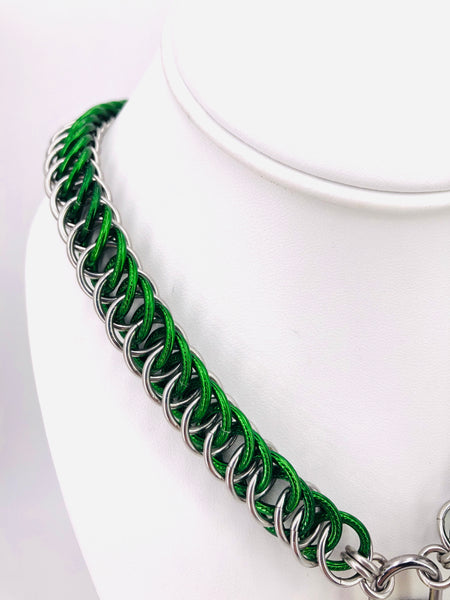 Heavy Green and Steel Chainmaille Collar