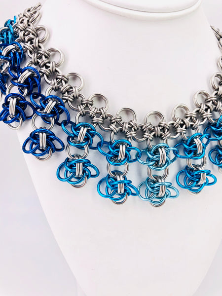 Stainless Steel and Shades of Blue Statement Necklace Collar