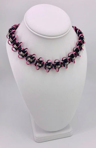 Purple, Pink, and Steel Chainmaille Necklace Collar