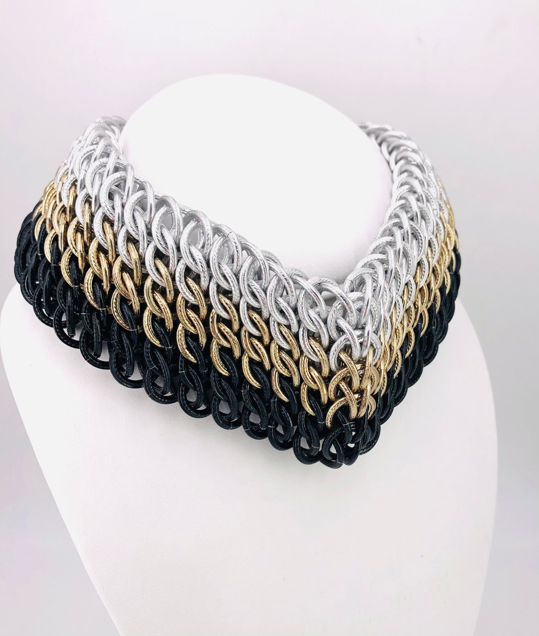 Tri-Color Chainmaille Statement Necklace, Posture Collar