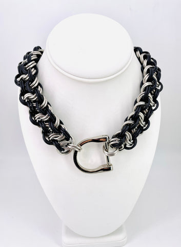 Heavy Statement Stainless Steel and Anodized Aluminum Chainmaille BDSM Collar
