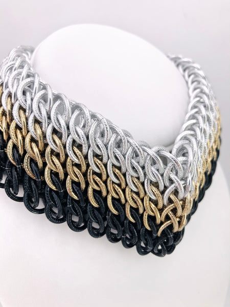 Tri-Color Chainmaille Statement Necklace, Posture Collar