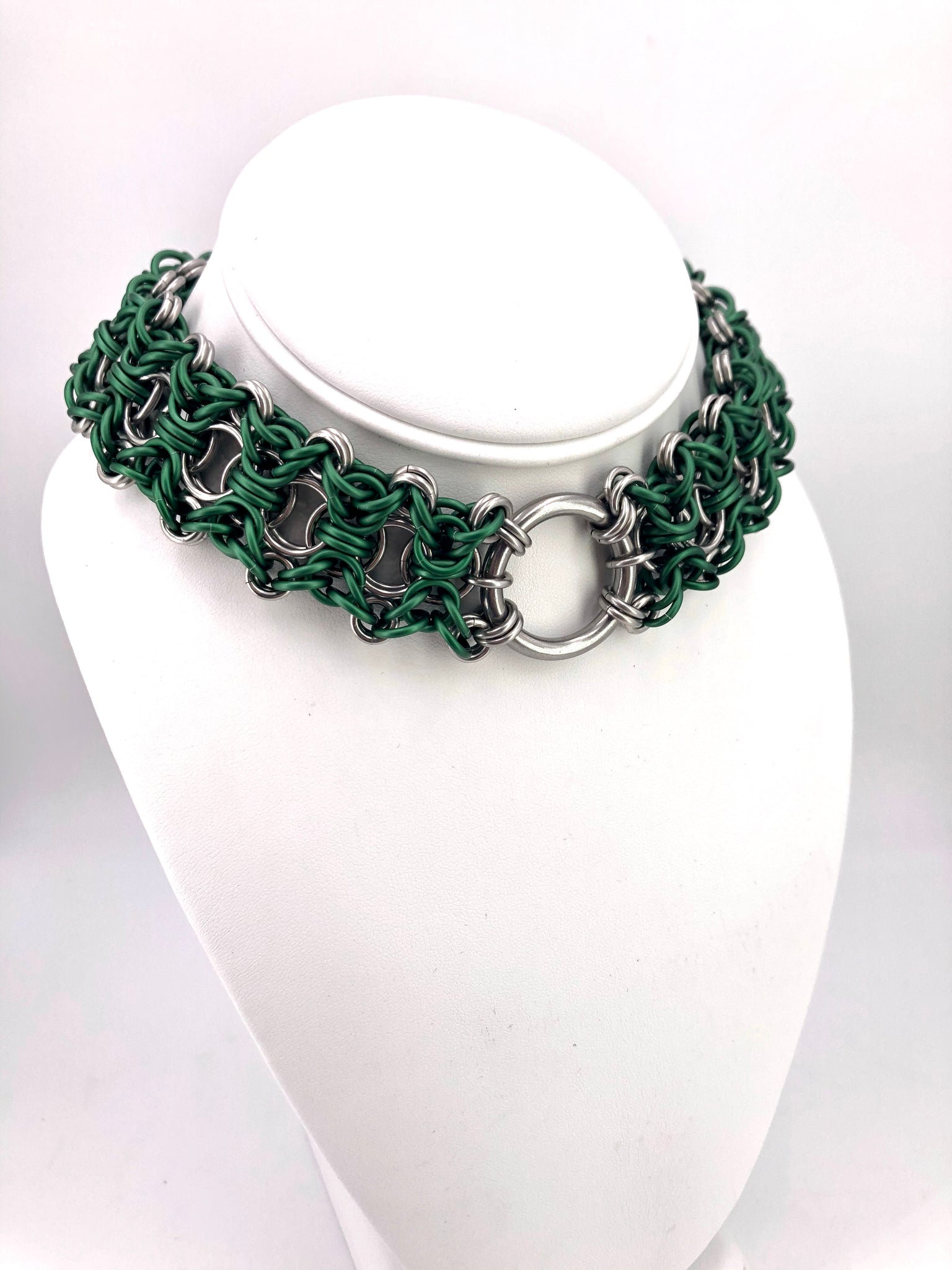 Green BDSM Collar with Center Ring