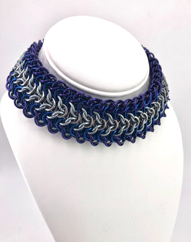 Wide Blue and Purple BDSM Chainmaille Choker