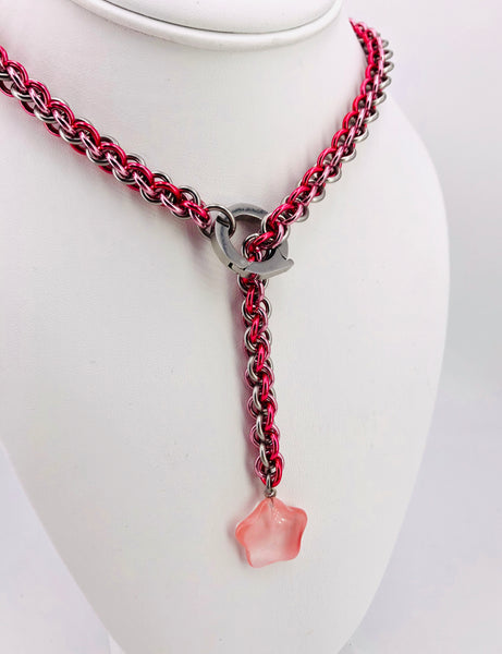 Pink and Stainless Steel Lariat-Style BDSM Day Collar