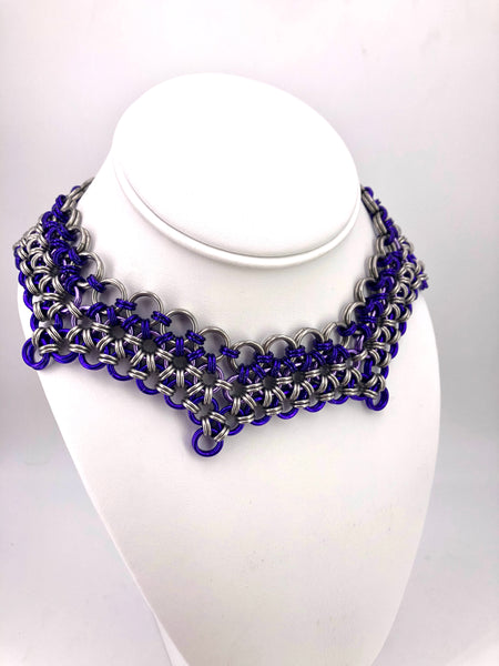 Pointed Purple and Stainless Steel Chainmaille Choker Necklace