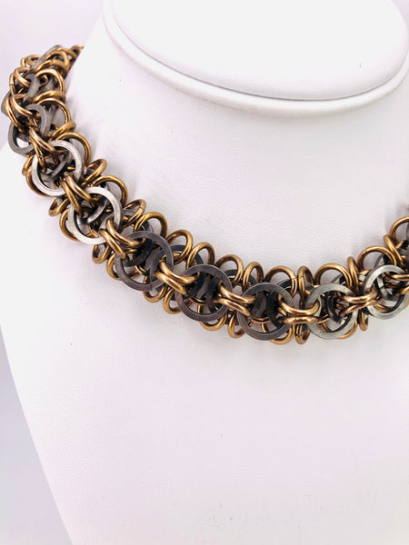 Heavy Bronze and Steel Chainmaille Collar Necklace