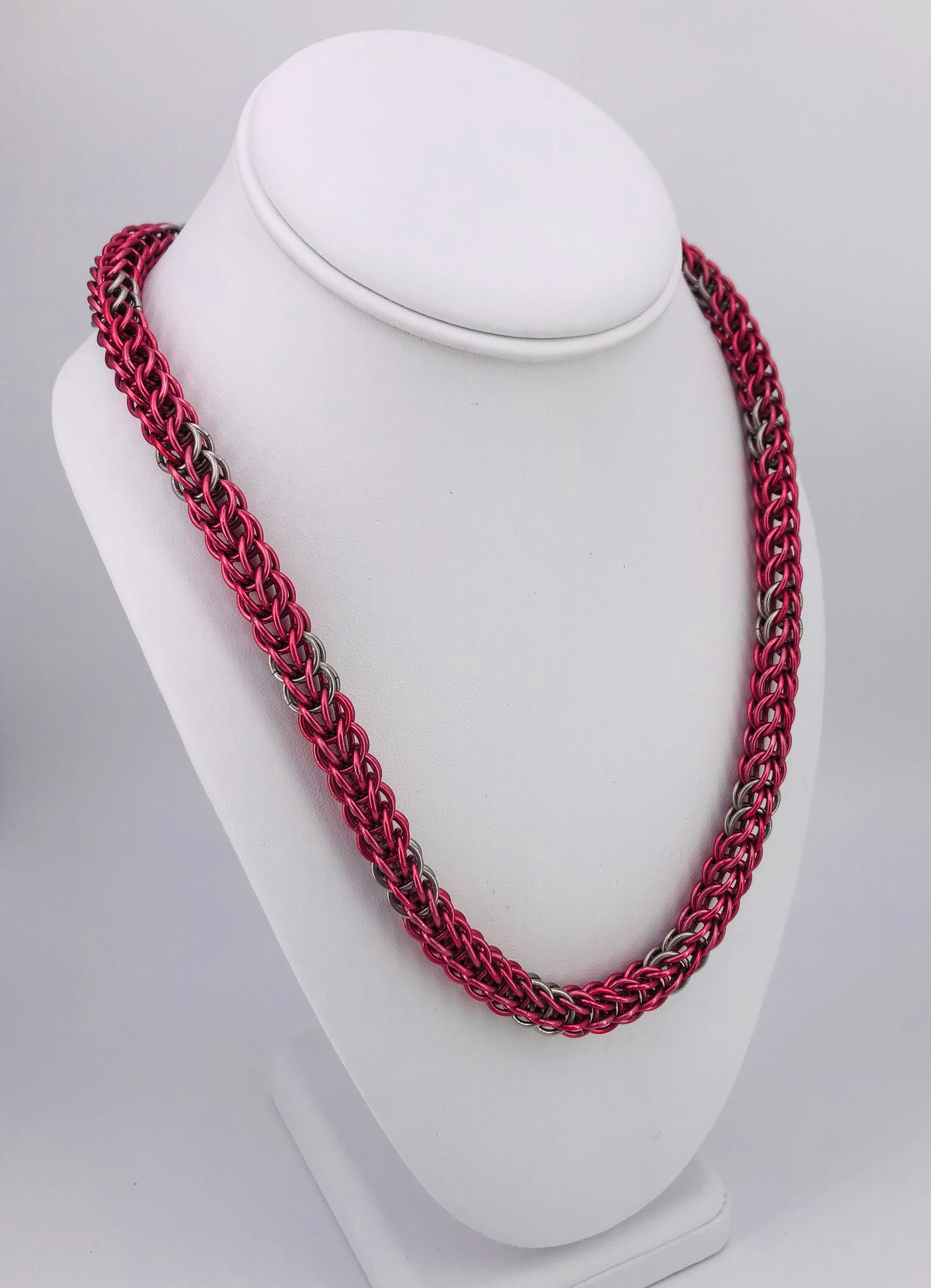 Pink and Stainless Steel Chainmaille Necklace Collar